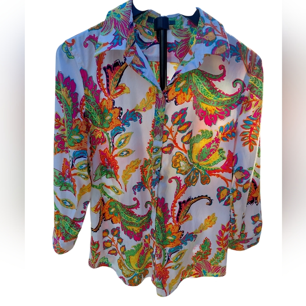 Lauren Ralph Lauren Womans M Paisley Print Button Blouse